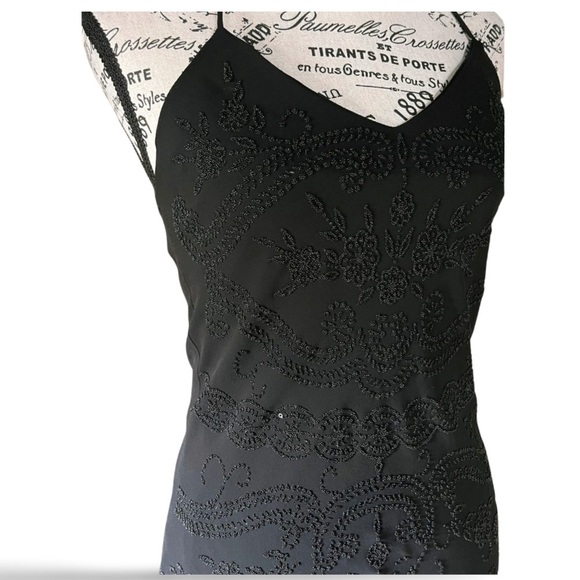 90s Black Slip Dress – Floral Beaded Maxi Evening Gown - Picture 4 of 8